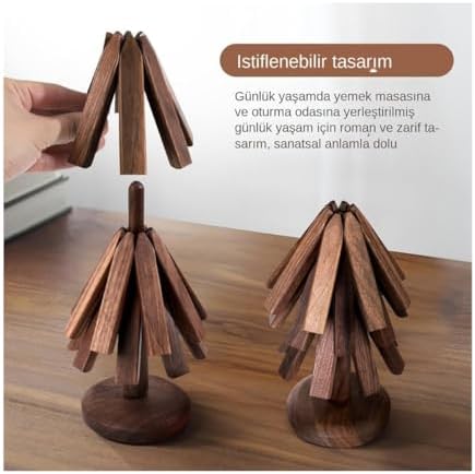 Alternative view of Ahşap Ağaç Şekilli 3’lü Bardak Altlığı Seti – İstiflenebilir Dekoratif Altlık Standı ile Premium Masa Koruyucu Set (Akasya Renk)