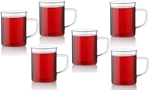 Alternative view of Borosilikat Cam 6'lı Kupa Seti, Ergonomik Saplı, Düz Tabanlı, Pürüzsüz Kenarlı, İnce Tasarımlı, İçecekler İçin, 200ml