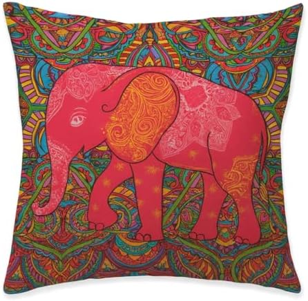 Alternative view of Fil Desenli Dekoratif Kırlent Kılıfı 45x45 cm – 4’lü Set | Dijital Baskı, Yumuşak Mikrofiber Kumaş, Gizli Fermuarlı | Renkli Etnik Yastık Kılıfı Ev Dekoru İçin