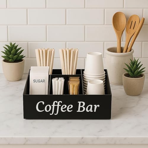 5 Bölmeli Tezgahüstü Kahve, Şeker ve Karıştırıcı Organizer Model 2 Siyah