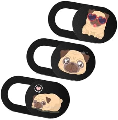 Webcam Cover 3 Lü Set Laptop Tablet Telefon Uyumlu Pug Köpek Desenli Kamera Kapatıcı Ultra İnce Gizlilik Koruma Slider Kapak Çok Renkli