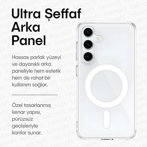 Galaxy S25 FE için MagSafe ile Uyumlu Şok Emici Silikon Kenar Sararma Önleyici Arkası Sert Parmak İzi Tutmayan Darbeye Dayanıklı Manyetik Şeffaf Kılıf