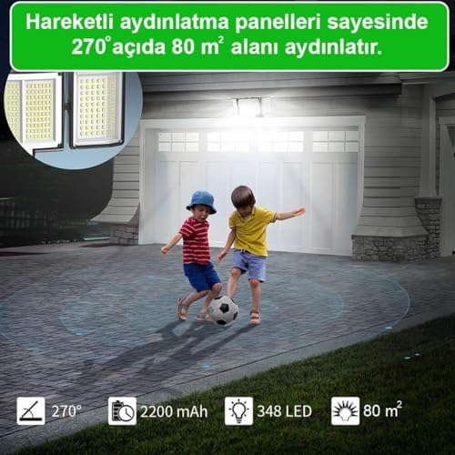 348 Ledli, Güneş Enerjili, Hareket Sensörlü, 3 Taraflı Aydınlatma/GT-SL30