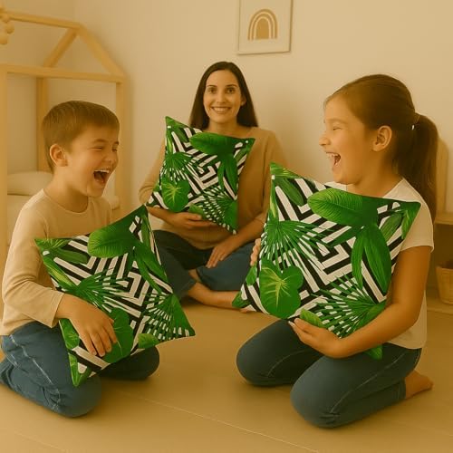 Alternative view of Dijital Baskı Yaprak Desenli Dekoratif Yastık Kılıfı 45x45 cm – Fermuarlı, Yıkanabilir, Modern Yeşil Tasarım, 4’lü Set – İç Yastık Dahil Değildir