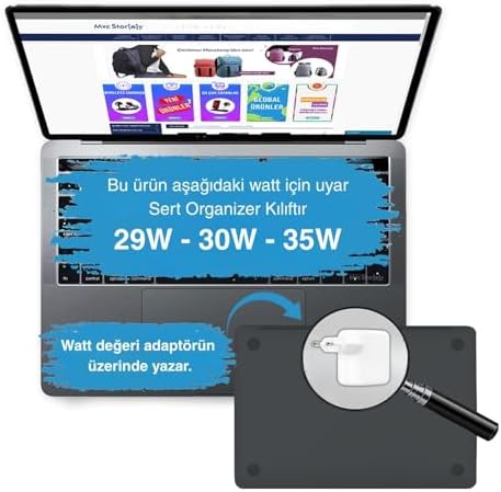 Alternative view of MacBook Air 13 inç M1-M4 Uyumlu Sert Kapak Şarj Aleti Kılıfı Kablo Koruyucu | 29W 30W 35W USB-C – 360° Çevresel Darbe Koruması, Organizerli Tasarım Gri