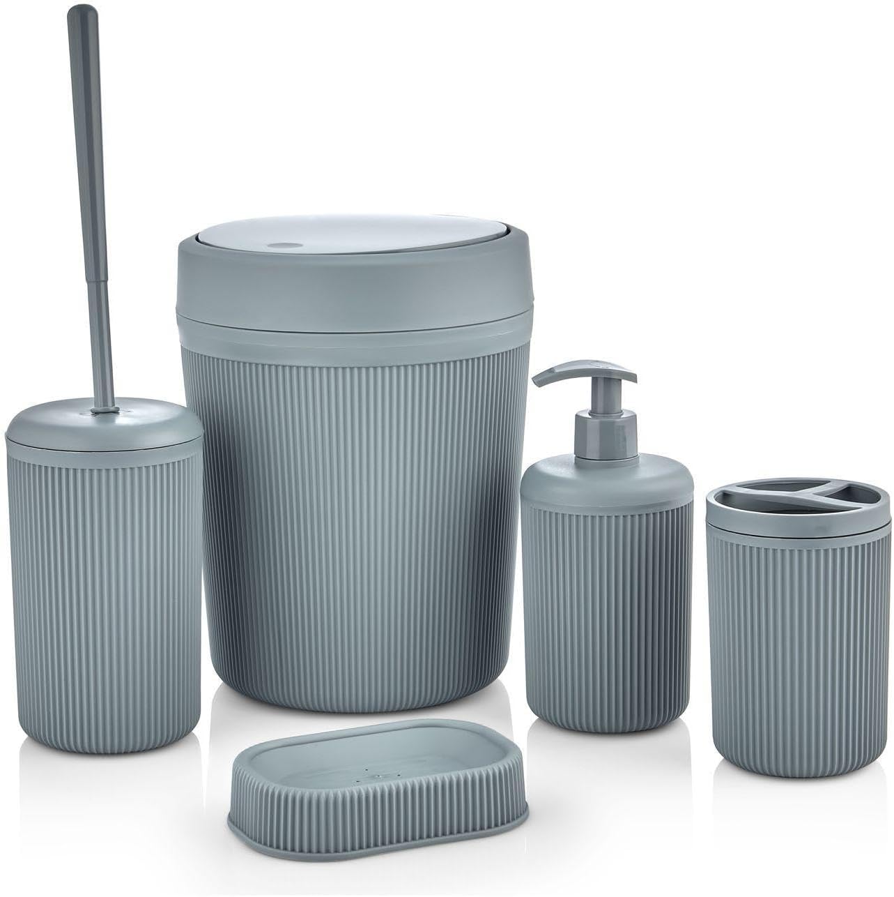 Alternative view of 5 Parça Lüx Plastik Banyo Seti - Çöp Kovalı, Antibakteriyel Fırça, Normal ve Sıvı sabunluk, diş Fırçalıklı - Antresit