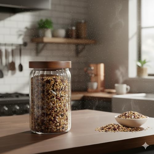 Alternative view of Akasya Kapaklı Çizgili Cam Kavanoz (750 ml) | Hava Geçirmez, Modern Fitilli Tasarım Gıda Saklama Kabı | Bakliyat, Kahve, Çay ve Kuruyemiş Kavanozu (9x15 cm)
