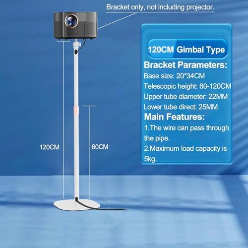 Alternative view of 130 CM Ayarlanabilir Projektör Standı – Gimbal Tip, Metal Gövde, 5 kg Taşıma Kapasiteli, Kablo Geçişli Teleskopik, 60-130 CM Yükseklik, 20×34 CM Tabanlı | TY07