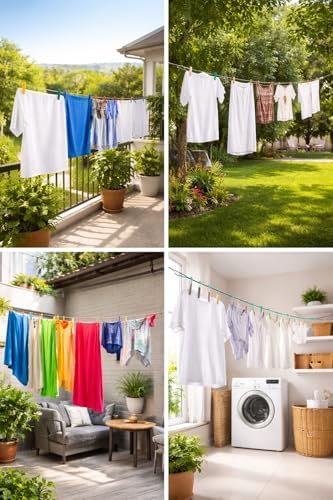 2’li Çelik Çamaşır İpi, PVC Kaplamalı Paslanmaz Dayanıklı Askı Teli, 10 Metre, Balkon, Bahçe, Banyo ve Dış Mekan Kullanımına Uygun (Asorti)