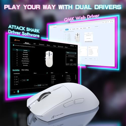 ATTACK SHARK X1 Kablosuz Gaming Mouse – Dokunmatik RGB Şarj Standlı, 53g Süper Hafif Fare, PixArt PAW3395PRO Sensör, 40000 DPI, BT/2.4G/Kablolu Üçlü Mod, Windows/Xbox/PS/Mac Uyumlu – Beyaz