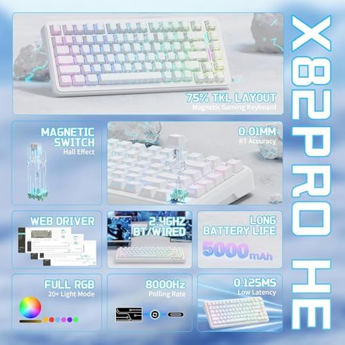 Alternative view of ATTACK SHARK X82PRO HE 75% Kablosuz Gaming Klavye – Hall Effect Manyetik Switch, Trigger, 0.01mm Ayarlanabilir Tepki Noktası, 8K Polling Rate, Hot-Swap, RGB – PC Oyuncuları (Contour)