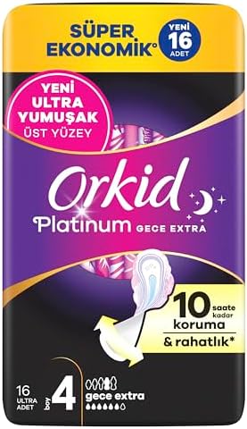 Orkid Platinum Hijyenik Ped Gece Ekstra (Boy 4) Süper Ekonomik Paket 16 Adet Ped