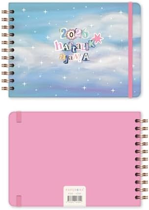 2026 Dikey Haftalık Ajanda – Yatay A5 Formda Spiralli Sert Kapak Haftalık Ajanda 21x15 cm Bulut
