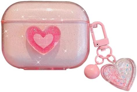 Pro 3 Kılıf Simli Parıltılı Kalp Desenli Pembe [AirPods Pro 3 ile Uyumlu Kılıf - Açık Pembe]