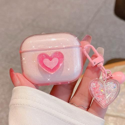 Alternative view of Pro 3 Kılıf Simli Parıltılı Kalp Desenli Pembe [AirPods Pro 3 ile Uyumlu Kılıf - Açık Pembe]
