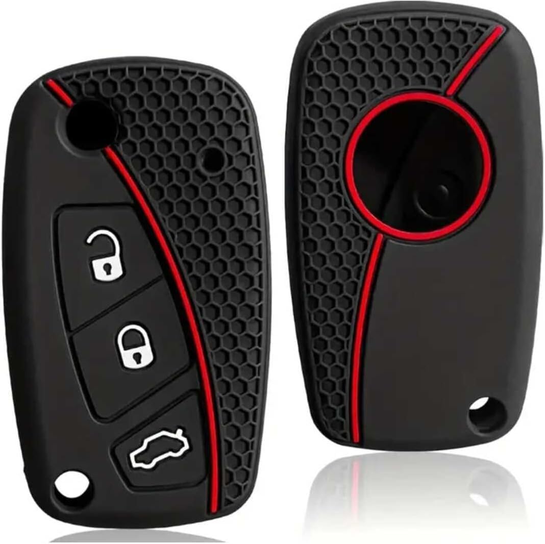 AutoHan Keys Fiorino, Linea, Ducato, Boxer, Citroën Jumper için Siyah Silikon Petek Desenli Anahtar Kılıfı, Kırmızı Şeritli