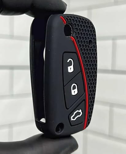 Alternative view of AutoHan Keys Fiorino, Linea, Ducato, Boxer, Citroën Jumper için Siyah Silikon Petek Desenli Anahtar Kılıfı, Kırmızı Şeritli