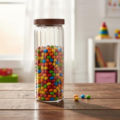 Alternative view of Akasya Kapaklı Uzun Çizgili Cam Kavanoz (1250 ml) | Hava Geçirmez, Modern Fitilli Tasarım Gıda Saklama Kabı | Makarna, Bakliyat, Kahve ve Çay Kavanozu (9x25 cm)