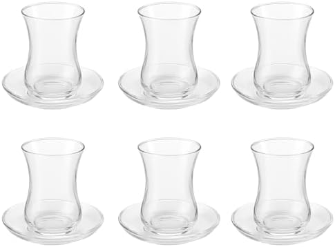 12 Parça Klasik Çay Seti – 6 Çay Bardağı ve 6 Çay Tabağı, Şeffaf Cam, 8 cm Bardak, 10 cm Tabak, Şık ve Dayanıklı Tasarım