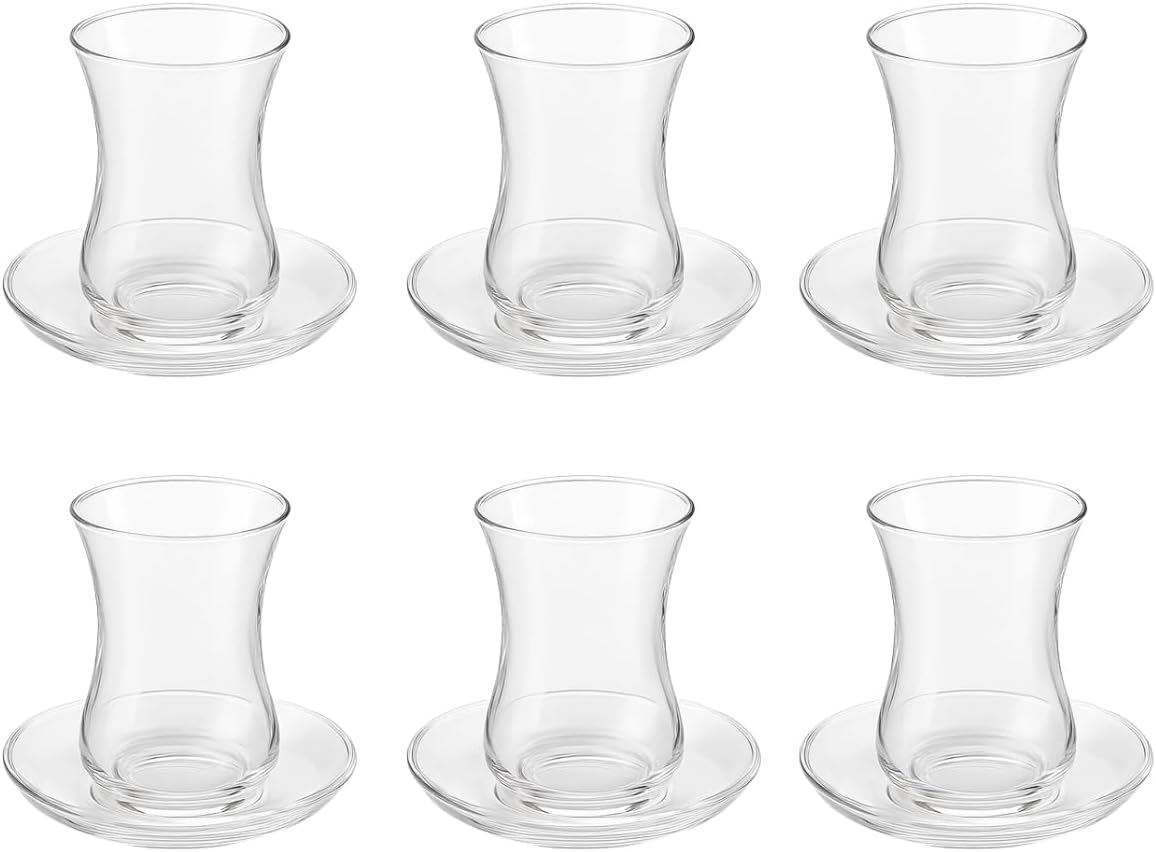 Alternative view of 12 Parça Klasik Çay Seti – 6 Çay Bardağı ve 6 Çay Tabağı, Şeffaf Cam, 8 cm Bardak, 10 cm Tabak, Şık ve Dayanıklı Tasarım