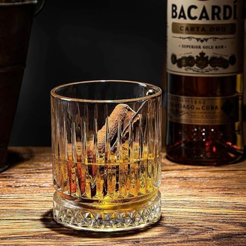Alternative view of 6’lı Çizgili Kristal Cam Viski Bardağı Seti – 370 ml (12.5 oz), Şık ve Kalın Tabanlı Cam Bardaklar, Su – Meşrubat – Kokteyl – Viski İçin Uygun