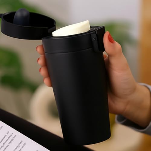 380 ml Siyah Sızdırmaz Termos Matara – Çift Katmanlı Paslanmaz Çelik, Isı Yalıtımlı Seyahat ve Ofis Kupası