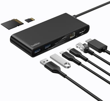 Connect 8 Portlu USB-C Hub, 4K@60Hz’e kadar çözünürlükleri destekleyen ekran uyumu, Mac, Windows ve Chromebook ile çalışır, 100 W PD, 10 Gbps veri aktarım hızı ve 2,5 Gbps Ethernet - Siyah
