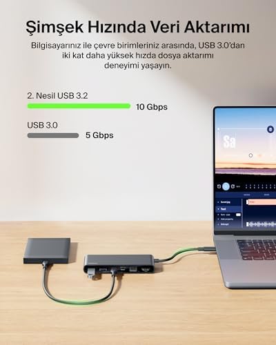 Alternative view of Connect 8 Portlu USB-C Hub, 4K@60Hz’e kadar çözünürlükleri destekleyen ekran uyumu, Mac, Windows ve Chromebook ile çalışır, 100 W PD, 10 Gbps veri aktarım hızı ve 2,5 Gbps Ethernet - Siyah