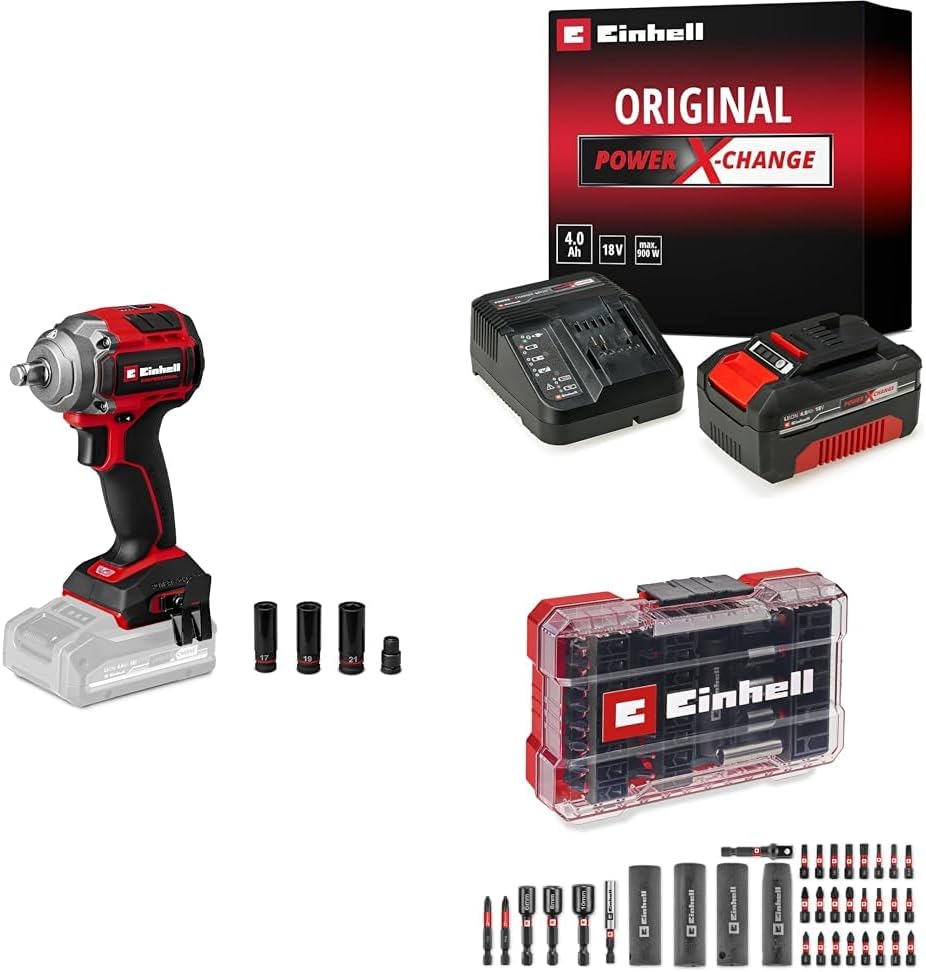 TP-CW 18/350-C Li BL - Solo, Kömürsüz Akülü Darbeli Somun Sıkma + 18V 4,0 Ah PXC Starter Kit, Akü ve Şarj Cihazı + ve Lokma uç seti 35 parça, M- kutu