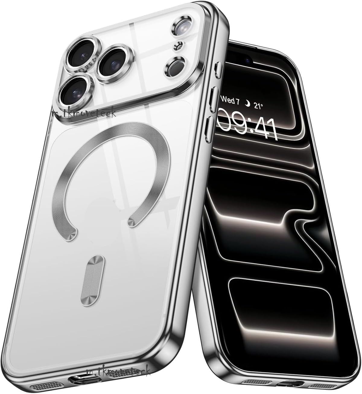 - 17 Pro ile uyumlu İphone Kılıf Tam Kamera Korumalı Şarj Destekli Renkli Kenarlı Arkası Şeffaf Kapak