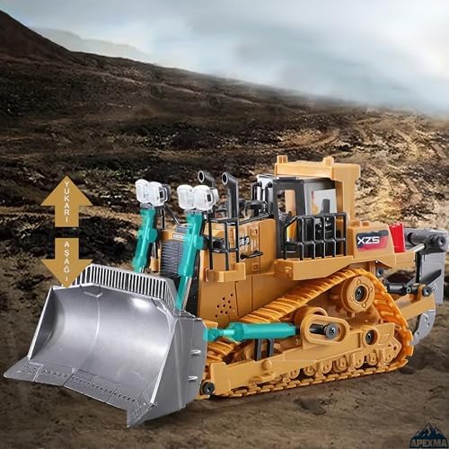 Oyuncak 2.4GHz Uzaktan Kumandalı Işıklı Metal Alaşım Hareketli Kepçeli Paletli Buldozer İş Makinesi