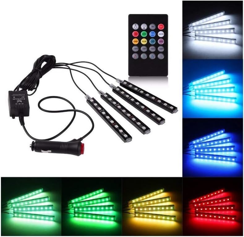 Alternative view of Araç İçi Ayak Altı Ambiyans LED Işık 4 Parça RGB Şerit Aydınlatma Seti, 8 Renk Uzaktan Kumandalı, Araç İçi Ambiyans Aydınlatması, 12V