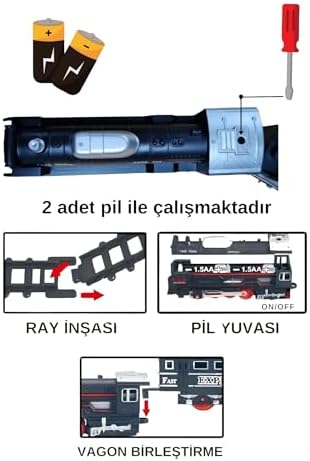 Giffy / 23 Parça Işıklı Klasik Tren Seti 96Cm 3 Farklı Ray Modeli Pilli Retro Tren raylı oyuncak full fonksiyon çocuklar için eğitici