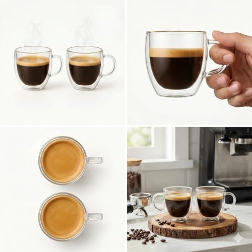 Alternative view of Çift Cidarlı 2’li Kulplu Espresso Fincan Seti 80 ml Şeffaf Espresso Kahve Kupaları, Shot Bardakları, Çift Cidarlı Espresso Fincanları, Espresso Makinesi İçin Uygun, Mikrodalga Fırında Kullanılabilir