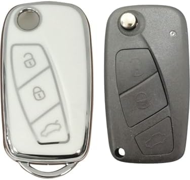 AutoHan Keys Fiorino, Linea, Ducato, Boxer, Citroën Jumper için Sustalı Anahtar Koruyucu Kılıf, Beyaz Gümüş