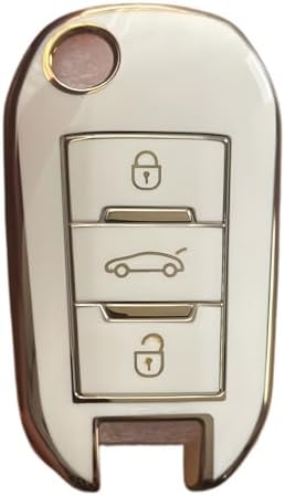 AutoHan Keys Anahtar Kılıfı, 3 Düğmeli, 301 307 308 208 508 2008 3008 Partner Van Modelleri için Uyumlu, Beyaz Altın Renk, Sustalı Tasarım