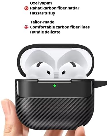 Alternative view of AirPods 4. Nesil Uyumlu Karbon Fiber Hybrid Polymer Technology Premium Kulaklık Kılıfı (Siyah)