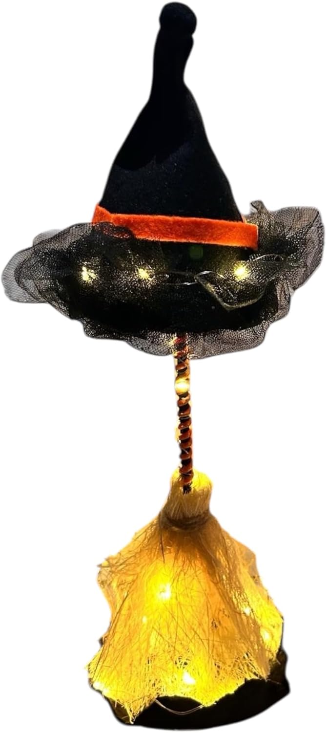Alternative view of Halloween Cadı Şapkası, LED Işıklı, Siyah Kumaş, Cadı Süpürgesi, Turuncu Şeritli, Dekoratif Süsleme, Pilli