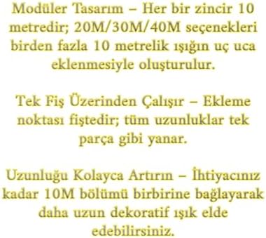 Gün Işığı Fişli LED Işık Zinciri 220V Enerjili Dekoratif Aydınlatma Balkon Oda ve Yılbaşı Süslemeleri için Enerji Tasarruflu Sarı Işık Enerji Sınıfı A+ (Sarı Işık, 30 Metre)