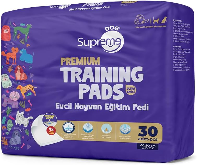 Supreme dog Premium Kedi Köpek Eğitim Pedi 4 Kat 60 x 90 cm 30'lu Paket