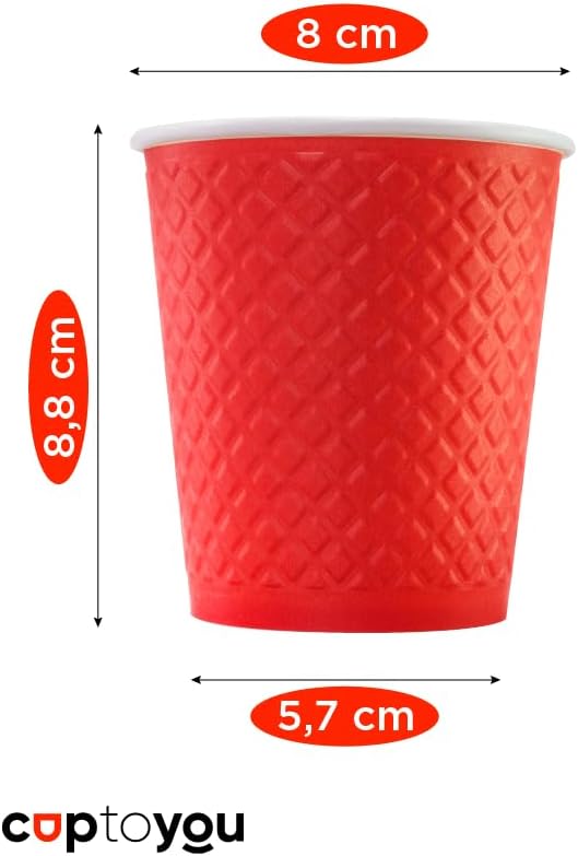 25 adet kırmızı tek kullanımlık çift duvarlı karton bardağı 8 oz, küçük kağıt kahve bardakları 250 ml, soğuk ve sıcak içecekler, Kırmızı