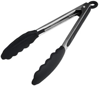Silikon Uçlu Metal Maşa, 23 cm, Siyah, BPA, Yanmaz Yapışmaz Kaplama, Ergonomik Tasarım, Mutfak ve Mangal İçin