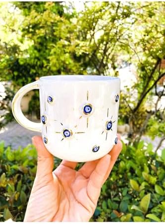 Wonders Premium Kalite 24 Ayar Altın Kaplama Nazar Mug, El Yapımı Mug 400 ml 45nt1