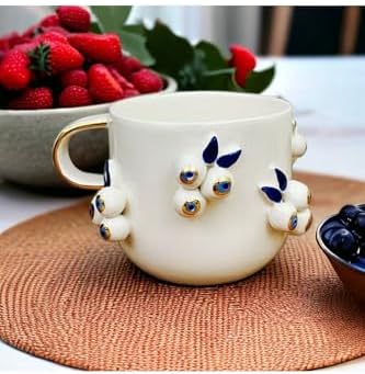 Wonders 24 Ayar Altın Dekorlu Nazar Kabartmalı El Yapımı Mug Evil Eye Cup 300 ml