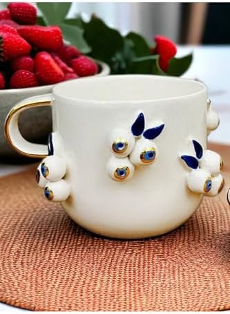 Alternative view of Wonders 24 Ayar Altın Dekorlu Nazar Kabartmalı El Yapımı Mug Evil Eye Cup 300 ml