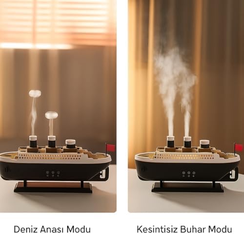Alternative view of Titanic Tasarımlı LED Işıklı Aromaterapi Buhar Makinesi – 250 ml Su Kapasiteli Sessiz Ultrasonik Gemi Tipi Hava Nemlendirici