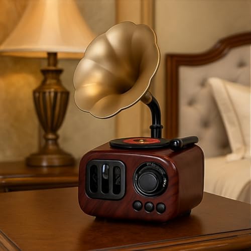 Alternative view of Klasik Retro Gramofon Figürlü Kurmalı Müzik Kutusu – 14x9x6 cm Ahşap Görünümlü Altın Trompetli Nostaljik Dekor