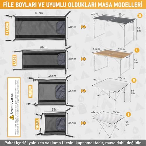Masa Altı Saklama Filesi, Kamp Piknik için Masa Altı Kamp Malzemeleri Eşya Depolama, Düzenleyici Organizer Kese Hurç File - L - 70x30 cm - Mavi