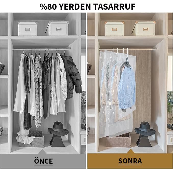 Alternative view of Co. 5 Askılı Vakumlu Saklama Poşetleri, Yerden Tasarruf, Giysiler, Takım Elbiseler, Montlar veya Ceketler İçin, Şeffaf ve Yeniden Kullanılabilir Dolap Düzenleyici Uzun 70x140 cm (X-Large)