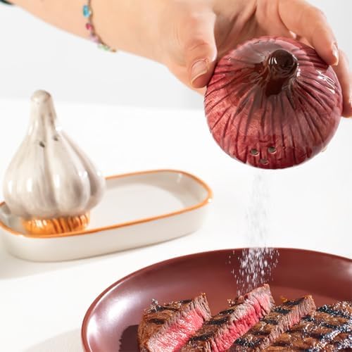 Mio-036 Soğan Sarımsak Motifli 2li Standlı Tuzluk Biberlik Seti